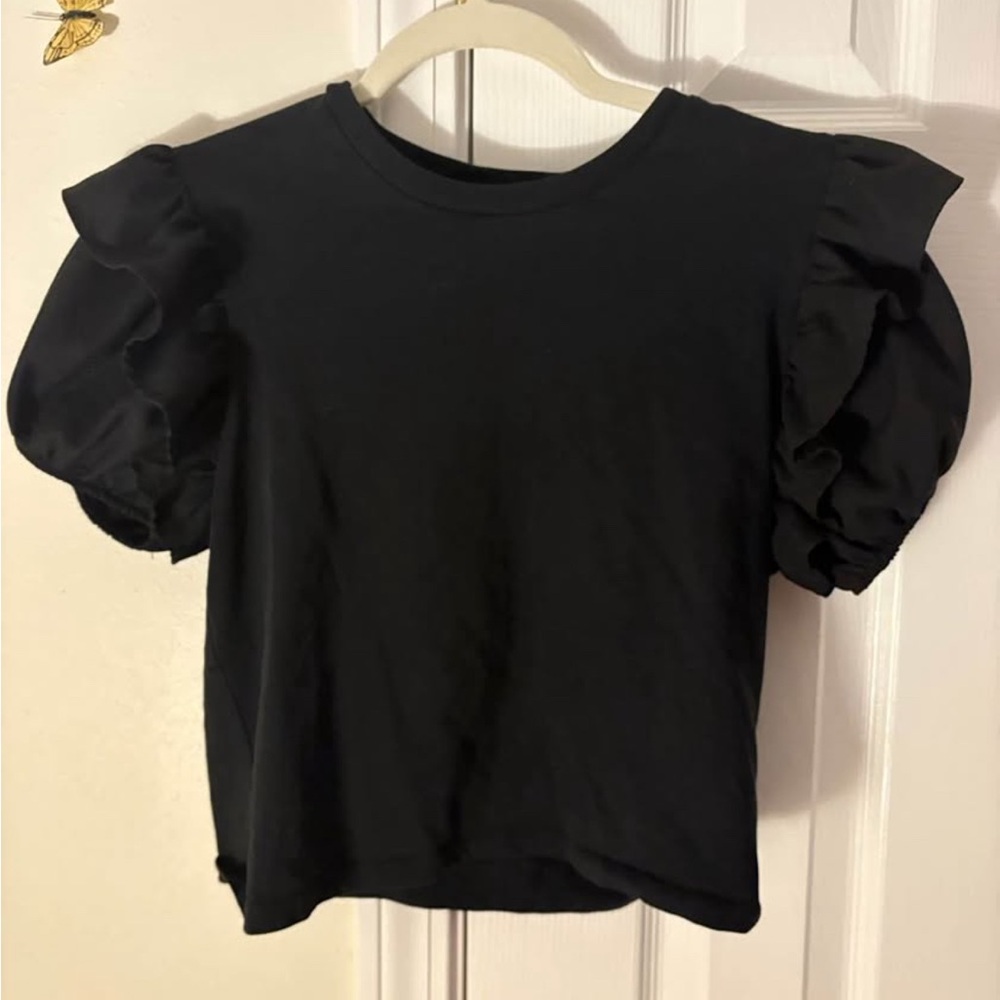 Zara Elegant Black Ruffle Sleeve Top